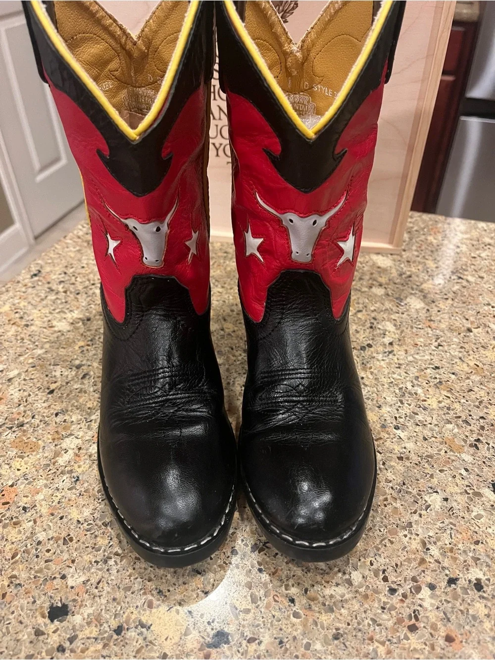 Black & Red Western Cowboy Boots with Bullhead Accent Little boys Size 1